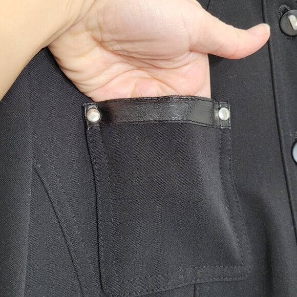 Proportion Petite Conrad C Black Button Down Faux Leather Trim Jacket 6 Petite - Picture 5 of 13